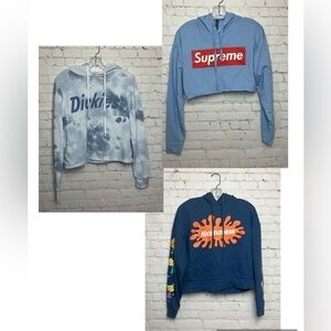 Lot of THREE Size Medium Blue Cropped Hoodies